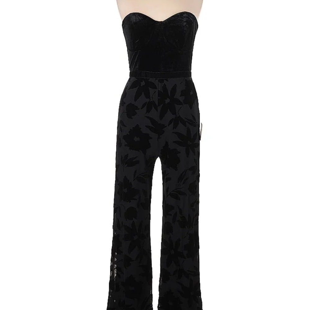 Alessi Black Floral Strapless Jumpsuit